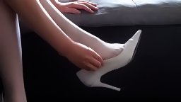 Chinese Girl Puts on Tan Pantyhose over her Bandaged Ankle