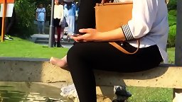 Chinese Lady with Nylon Feet & Heels Crushed Shoes