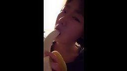 Chinese Practice Her Blowjob Skills With Banana